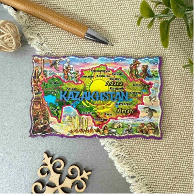 Магнит прямоугольный цветной Карта Казахстана