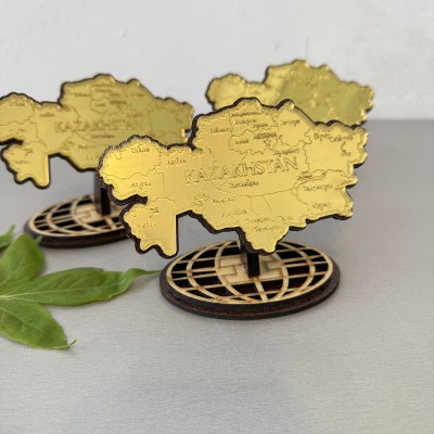 Сувенир золото карта Казахстана малая