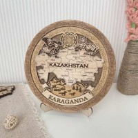 Тарелка деревянная 3D темная Карта 20 см. Караганда