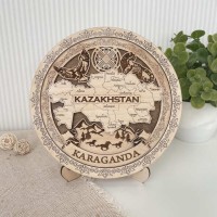 Тарелка деревянная 3D светлая Карта 20 см. Караганда Тарелка деревянная 3D светлая Карта 20 см. Караганда