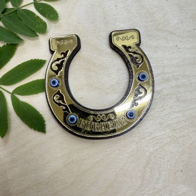 Магнит золото Подкова с глазками