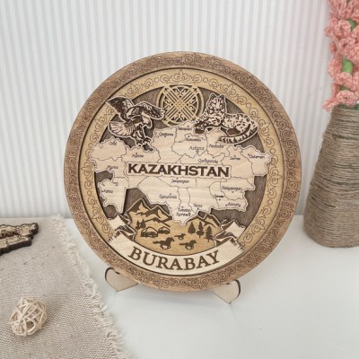 Тарелка деревянная 3D темная Карта 20 см