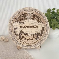 Тарелка деревянная 3D светлая Карта 20 см Петропавловск