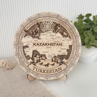 Тарелка деревянная 3D светлая Карта 20 см Туркестан