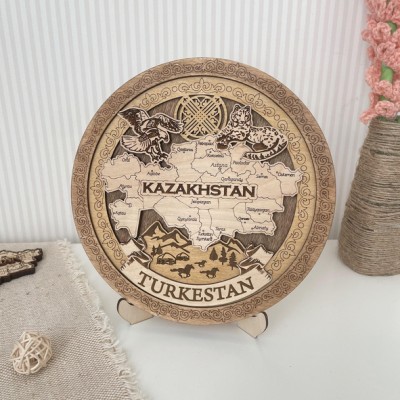 Тарелка деревянная 3D темная Карта 20 см Туркестан