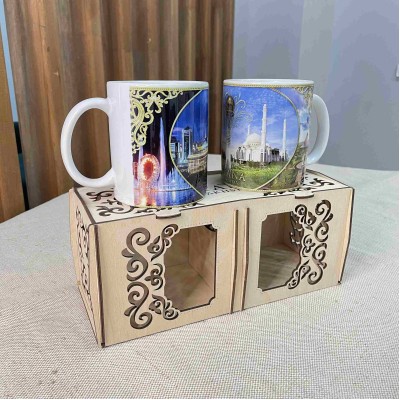 Кружки керамические 2 шт в деревянной коробке Астана