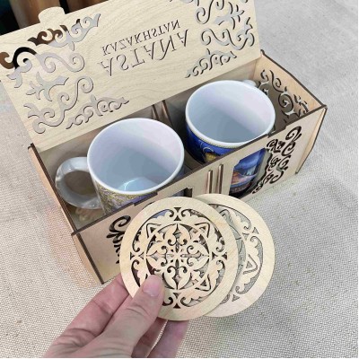 Кружки керамические 2 шт в деревянной коробке Астана