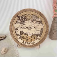 Тарелка деревянная 3D темная Карта 20 см. Астана