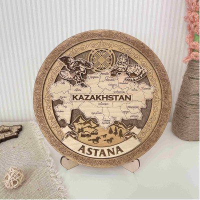 Тарелка деревянная 3D темная Карта 20 см. Астана Тарелка деревянная 3D темная Карта 20 см. Астана